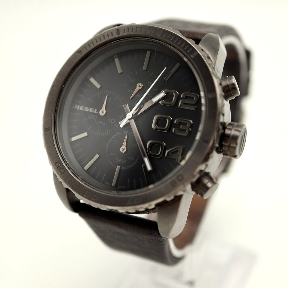Diesel Mens Gunmetal 42mm Chronograph Watch Leather Strap DZ5329 w New Battery